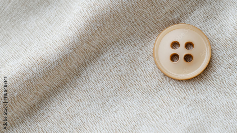 Minimalist fisheye perspective showcasing solitary round button resting on pristine fabric surface with ample negative space Minimalist fisheye perspective showcasing solitary round button resting on pristine fabric surface with ample negative space