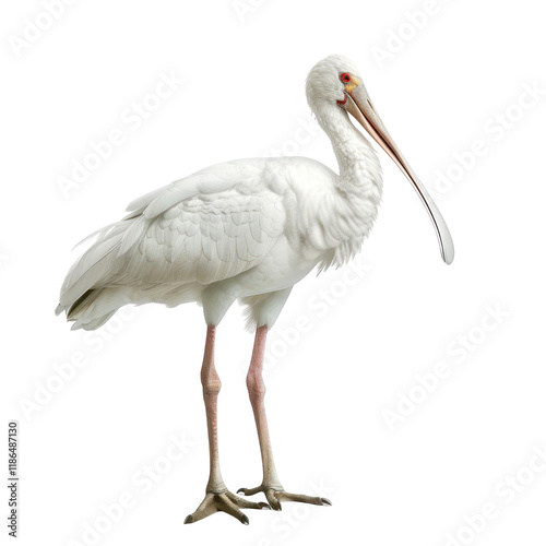 Isolated White Spoonbill on Clean Background in Photorealistic Style for Creative Projects