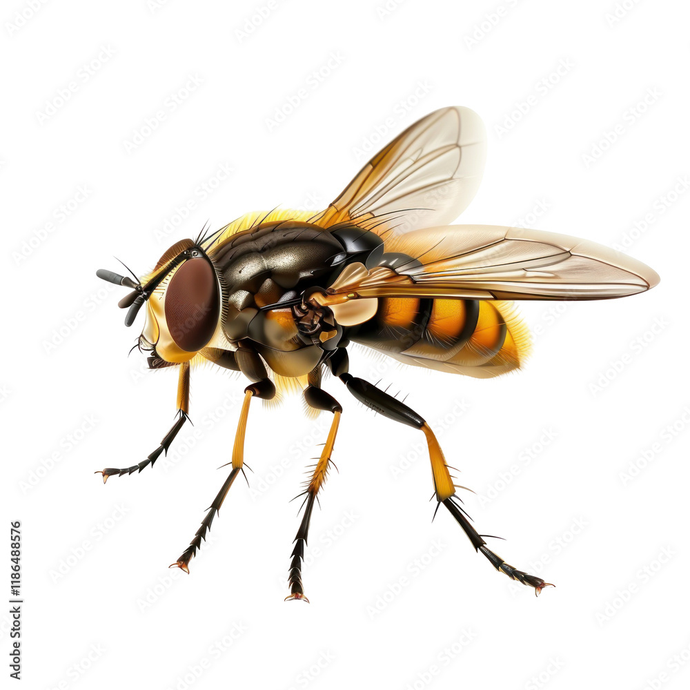 Fototapeta premium Detailed Photorealistic Image of Syrphid Fly on a Clean transparent background for.