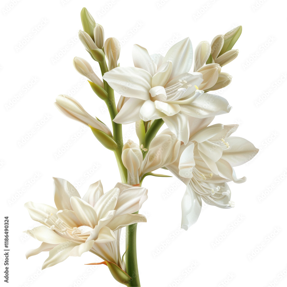 Obraz premium Elegant Tuberose Flowers Isolated on Clean transparent background in Photorealistic Style Perfect for Floral Designs