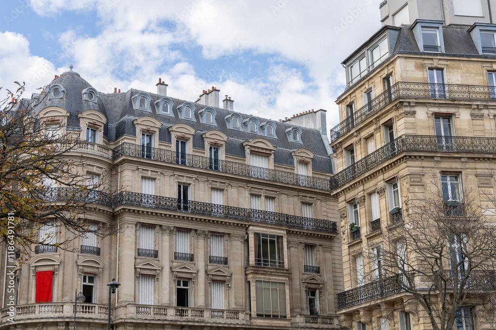 Fototapeta premium Parisian buildings adorned with balconies and gorgeous stone facades