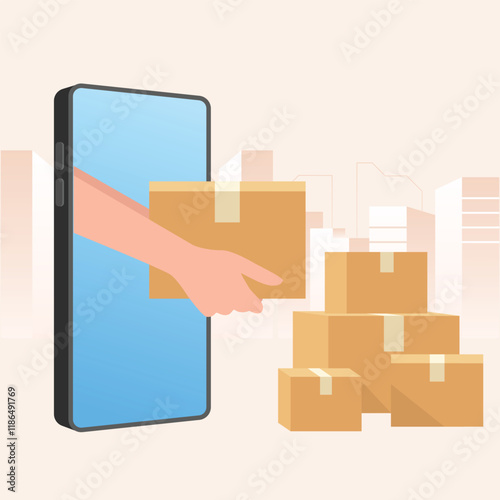 Courier giving parcel box to customer delivery service	
