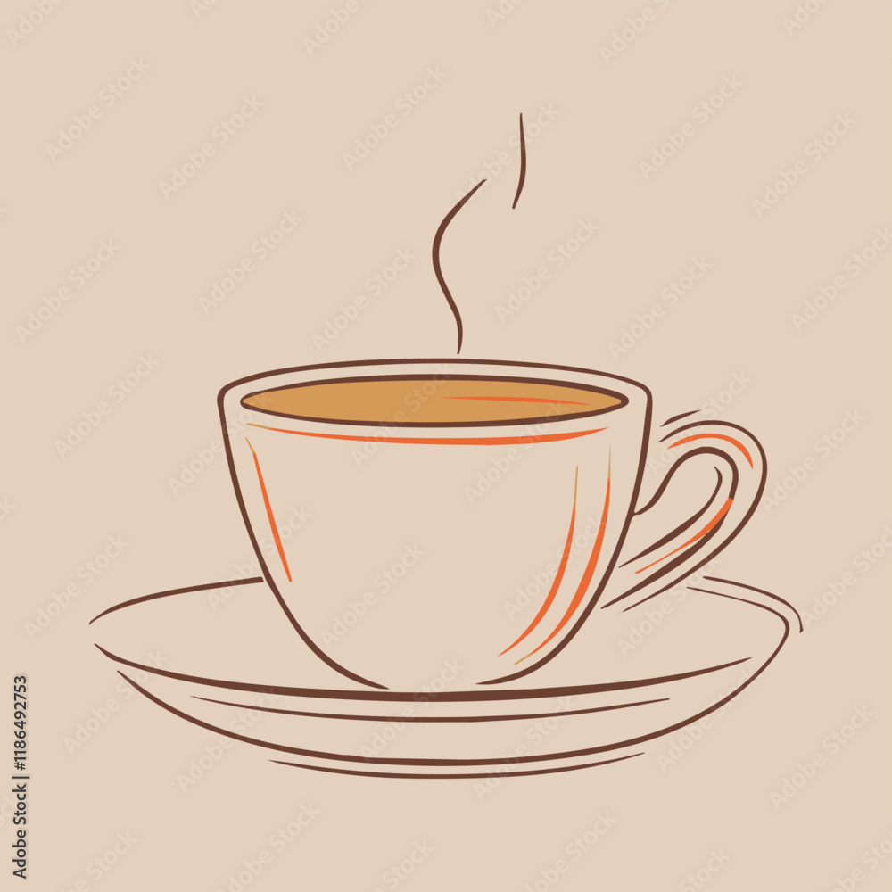 Obraz premium Minimalist coffee cup sketch with steam in warm tones