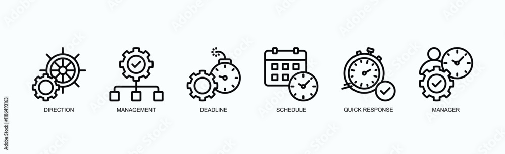 Leadership And Productivity Icon Set Icon Set Isolated Vector Illustration Concept With Icon Of Direction, Management, Deadline, Schedule, Quick Response, Manager In Outline Style Leadership And Productivity Icon Set Icon Set Isolated Vector Illustration Concept With Icon Of Direction, Management, Deadline, Schedule, Quick Response, Manager In Outline Style