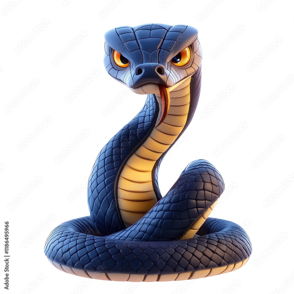 Fototapeta premium 3D Cartoon Snake Icon on transparent background with Bold Colors and Expressive Features