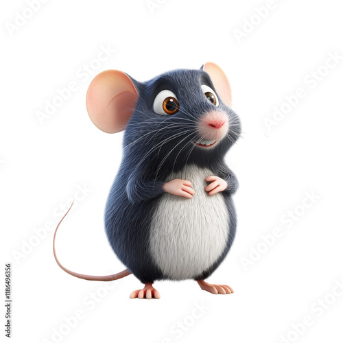 Cute Cartoon Rat Character in 3D Style with Cotton Texture on transparent background