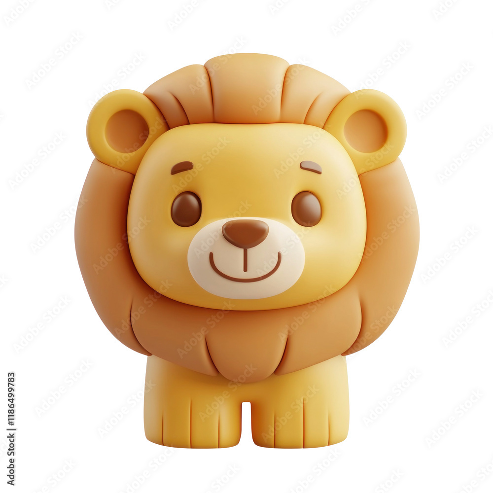 Fototapeta premium Cute 3D Cartoon Lion Character with Soft Features on a Plain transparent background