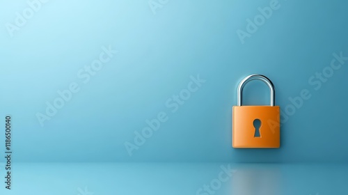 Data protection and digital security, a detailed closeup of padlock on blue background