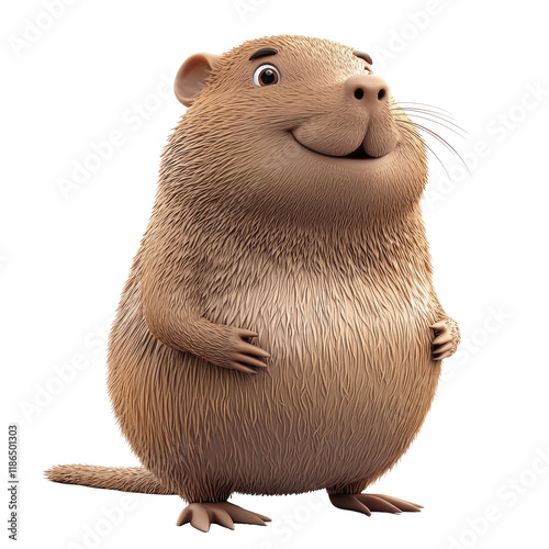 Playful Cartoon Nutria Character in 3D Style on transparent background for Fun and Creative Designs