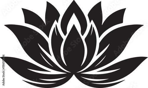 Lotus flower silhouette vector art illustration. Black and white lotus flower vector illustration.