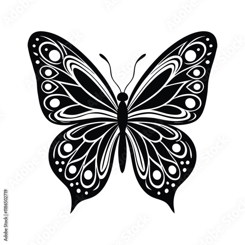 Intricate Black and White Butterfly Vector - Ornamental Design with Elegant Patterns for Creative Projects photo