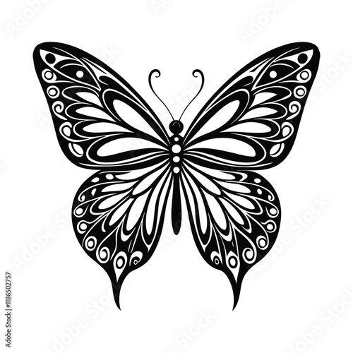 Intricate Black and White Butterfly Vector - Ornamental Design with Elegant Patterns for Creative Projects photo