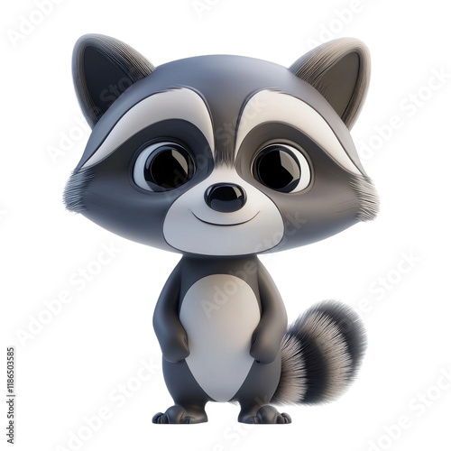 Cute 3D Raccoon Cartoon Character Icon on transparent background for Creative Projects and Designs