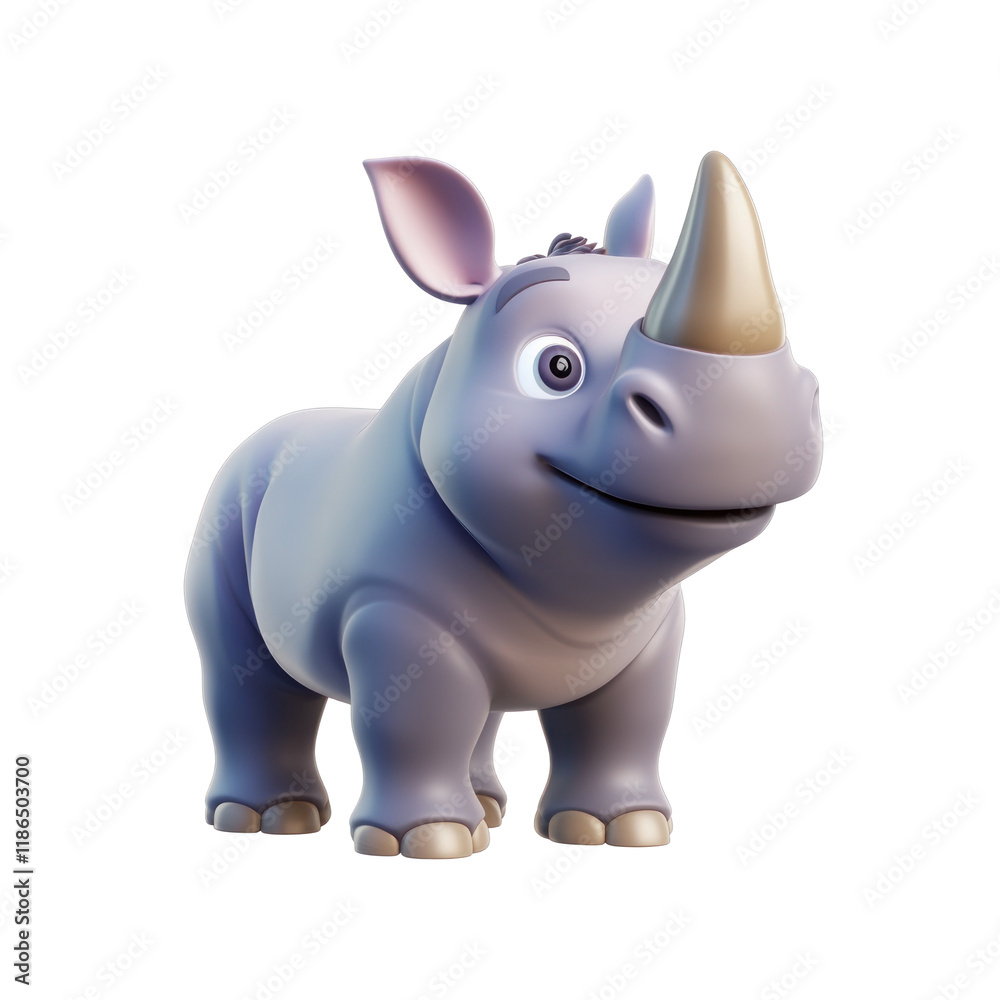 Naklejka premium Playful 3D Cartoon Rhinoceros Character on transparent background.