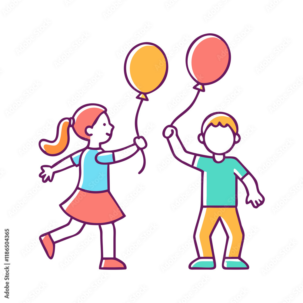 children playing with balloons vector icon, eid al-fitr vector illustration - simple illustration of children playing with balloons perfect for logos, and eid al-fitr-themed designs. children playing with balloons vector icon, eid al-fitr vector illustration - simple illustration of children playing with balloons perfect for logos, and eid al-fitr-themed designs.