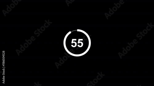 one minute countdown timer animation with alpha channel,1 minute timer from 60 to 0 seconds with transparent background