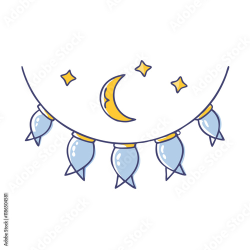 crescent moon garland vector icon, eid al-fitr vector illustration - simple illustration of crescent moon garland perfect for logos, and eid al-fitr-themed designs.