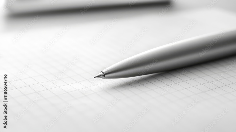 Sleek silver pen on graph paper for precision writing Sleek silver pen on graph paper for precision writing
