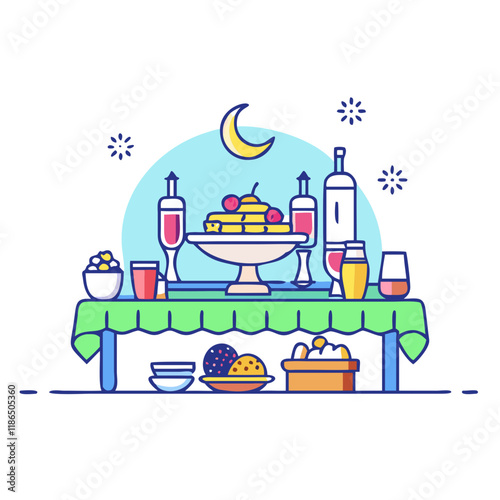 eid feast table vector icon, eid al-fitr vector illustration - simple illustration of eid feast table perfect for logos, and eid al-fitr-themed designs.