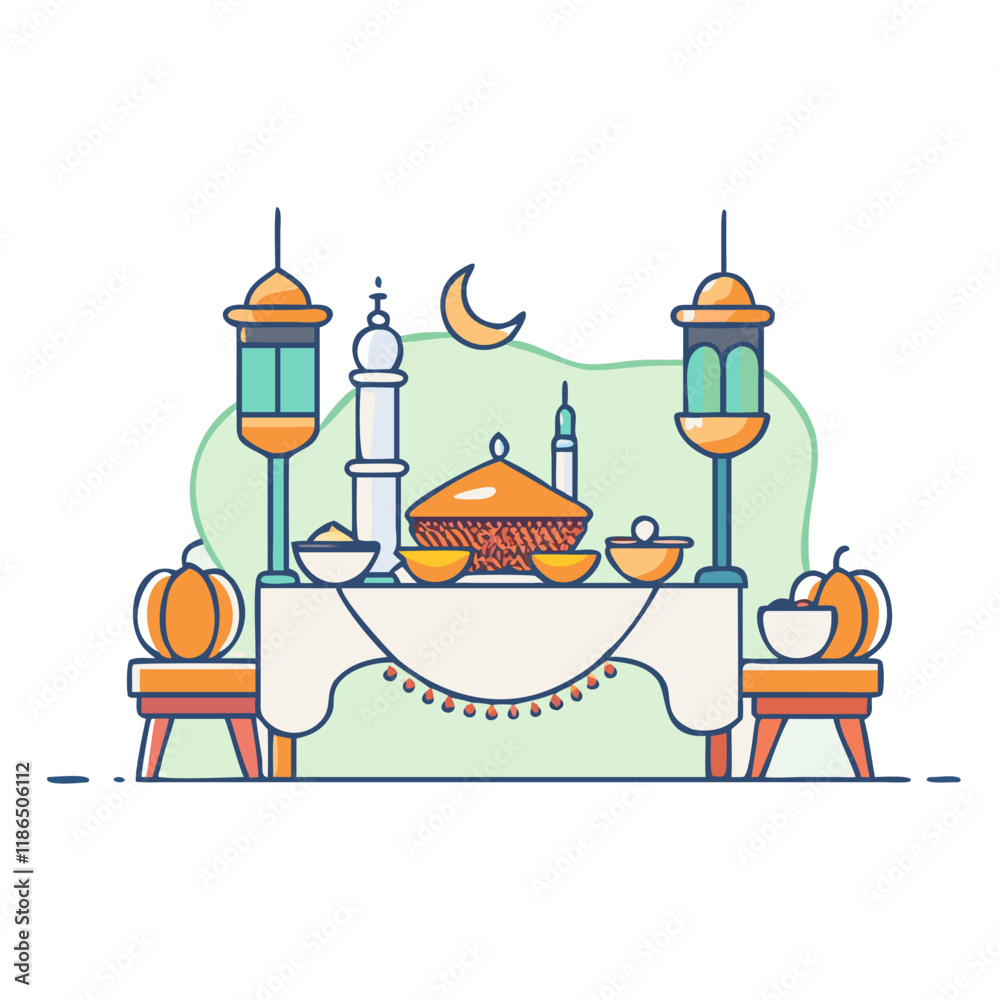 Fototapeta premium fancy eid table setup vector icon, eid al-fitr vector illustration - simple illustration of fancy eid table setup perfect for logos, and eid al-fitr-themed designs.