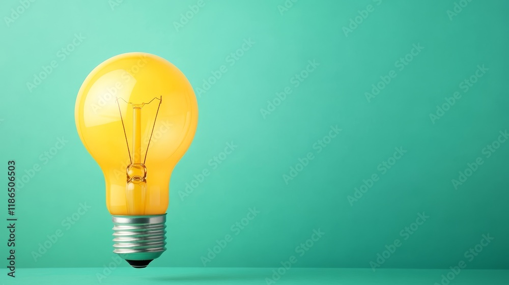 Bright idea, glowing light bulb on vibrant green background symbolizing innovation and inspiration