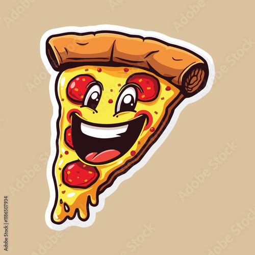 cheerful pizza slice vector illustration with pepperoni and melted cheese, ideal for food and snack themes