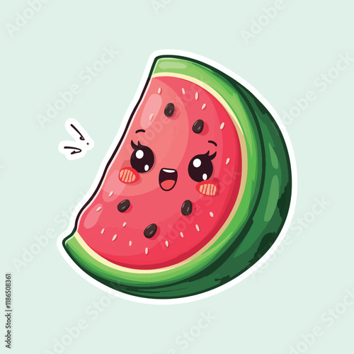 happy watermelon slice illustration with vibrant colors, fun and cheerful fruit vector for playful designs