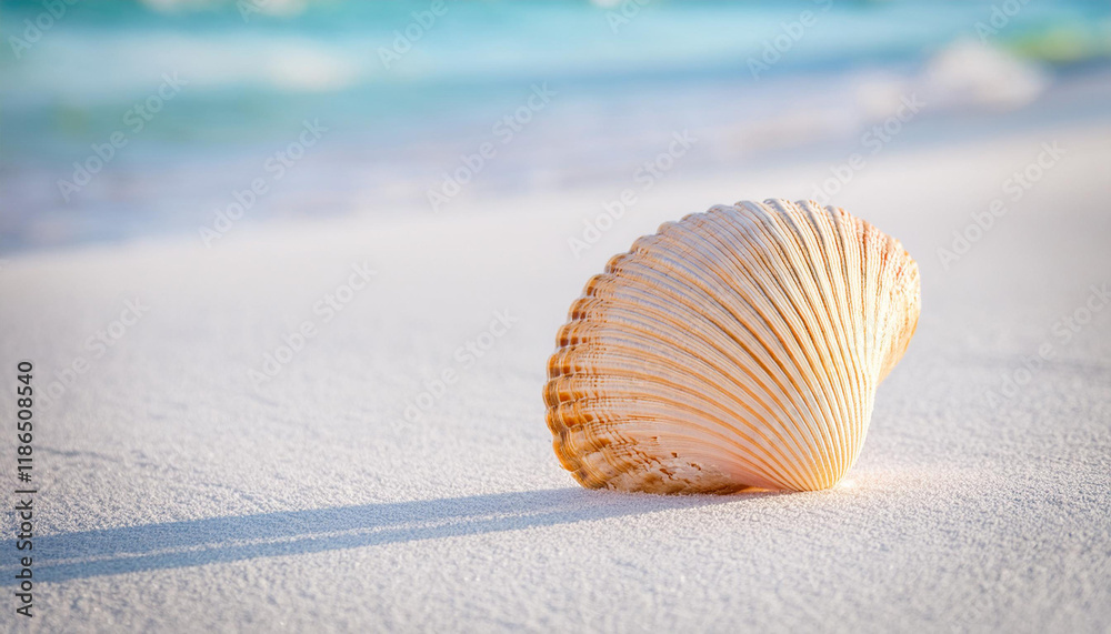 lovely beige seashell on white sand background in florida seashore lovely beige seashell on white sand background in florida seashore