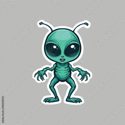 green alien vector illustration with antennas and playful expression, ideal for space and sci-fi themes