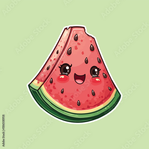 watermelon slice vector illustration with happy expression, ideal for summer and tropical themes