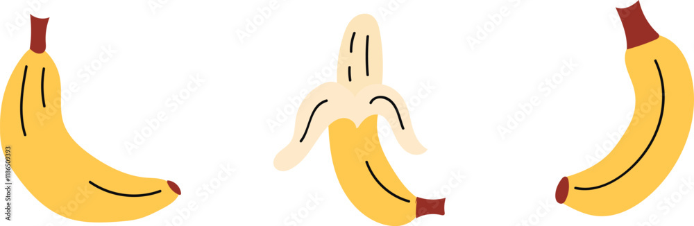 Banana. Set of abstract vector bananas. Sticker. Tropical fruits collection design for fabric, interior, poster, banner. Banana. Set of abstract vector bananas. Sticker. Tropical fruits collection design for fabric, interior, poster, banner.