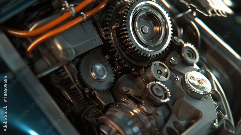 A close-up view of mechanical gears on a machine A close-up view of mechanical gears on a machine