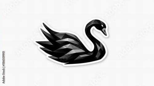 Geometric black swan illustration.  Monochromatic design on white background. photo