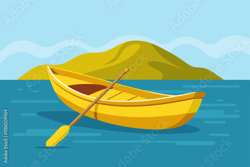  Beautiful rowing boat on the sea vector art illustration