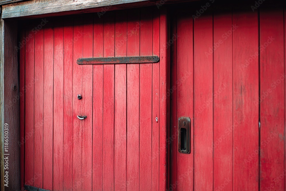 A single red door with a black handle, perfect for interior or exterior use A single red door with a black handle, perfect for interior or exterior use