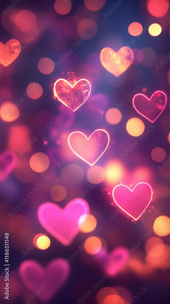 Blurred glowing heart bokeh softly scattered on a deep red backdrop, creating a passionate mood, book illustration style Blurred glowing heart bokeh softly scattered on a deep red backdrop, creating a passionate mood, book illustration style