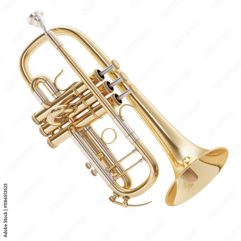 Fototapeta premium Isolated Photorealistic Cornet on Clean transparent background for Music and Composition Projects