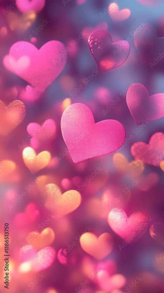 Blurred soft pink and red heart bokeh lights glowing gently, ideal for love-themed visuals, book illustration style Blurred soft pink and red heart bokeh lights glowing gently, ideal for love-themed visuals, book illustration style