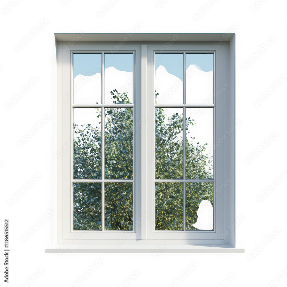 Detailed 3D Rendering of a Classic Double Window Detailed 3D Rendering of a Classic Double Window