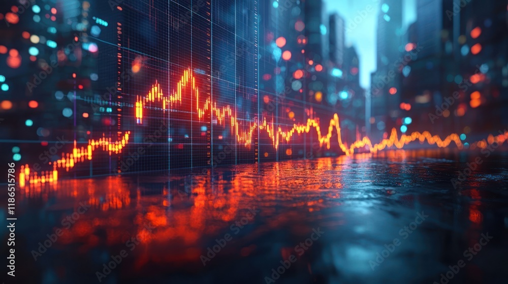 Naklejka premium Financial data visualization in a cityscape.