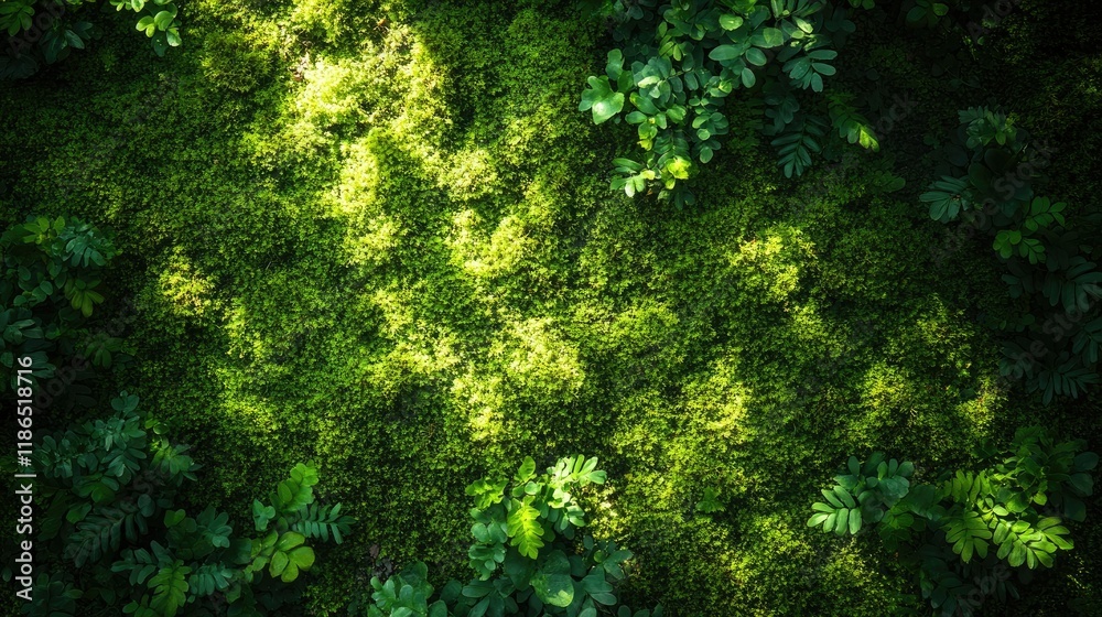 Fototapeta premium Lush Green Moss and Fern Texture: A Close-Up of Nature's Carpet