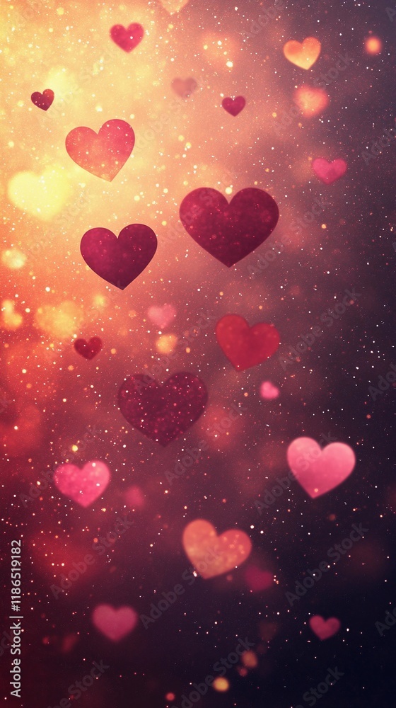 Delicate heart-shaped glowing bokeh lights softly floating over a gradient background, evoking love and warmth, book illustration style Delicate heart-shaped glowing bokeh lights softly floating over a gradient background, evoking love and warmth, book illustration style
