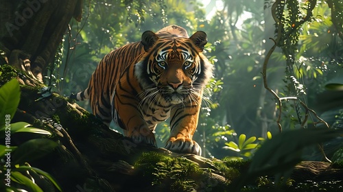 The Bali tiger, a now-extinct subspecies, was native to the Indonesian island of Bali. Small in size compared to other tigers, it had a slender build, short fur with distinctive dark stripes, and a re photo