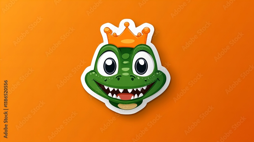 Obraz premium Cute cartoon alligator wearing a crown. Happy, playful illustration.