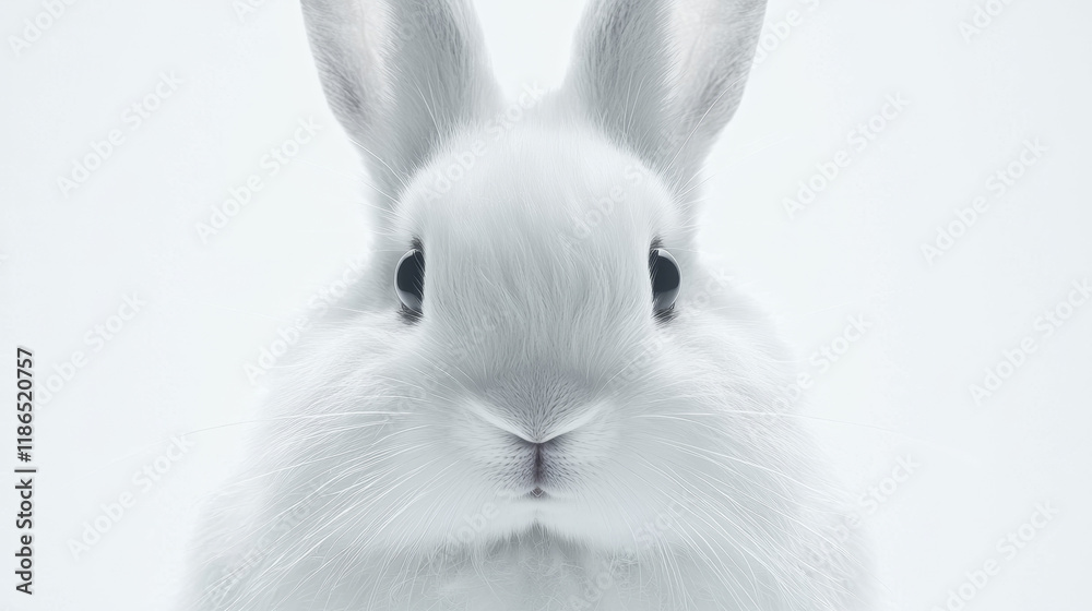 Fototapeta premium Adorable fluffy white rabbit, close-up portrait.