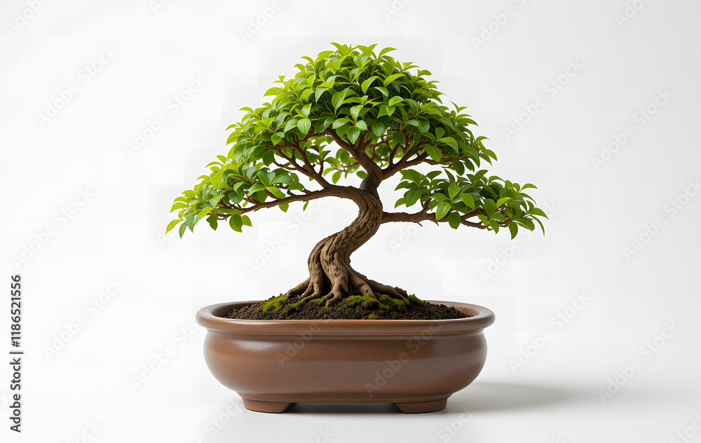 Obraz premium A small bonsai tree in a ceramic pot isolated on a white background