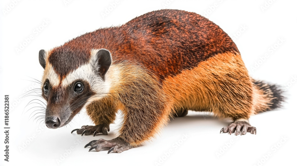 Fototapeta premium Reddish-brown and white banded mammal, low-angle view.