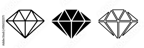 Faceted diamond. Black simple vector icons collection on white background.