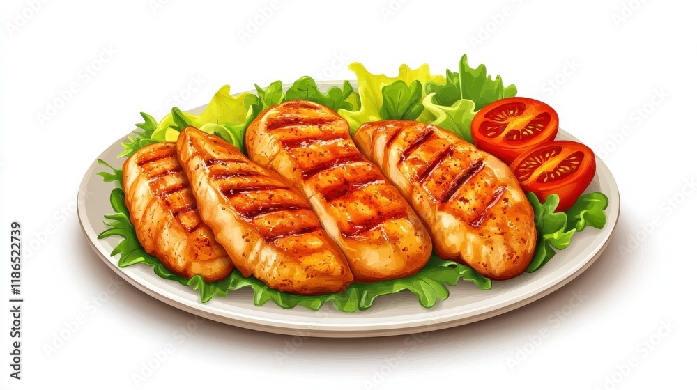 Grilled chicken breast with salad.Fried chicken fillet.Healthy food Grilled chicken breast with salad.Fried chicken fillet.Healthy food