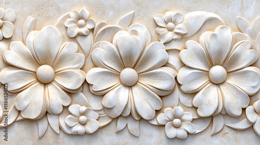 White Plaster Relief Texture, Floral Pattern, Background, Ornamental Design, Home Decor White Plaster Relief Texture, Floral Pattern, Background, Ornamental Design, Home Decor